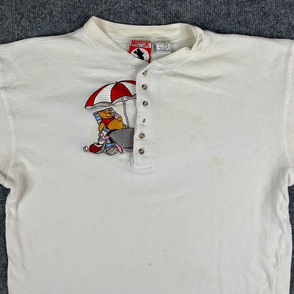 Mickey‎ Inc. Henley Womens S/M White Waffle Knit Long Sleeve Disney Top